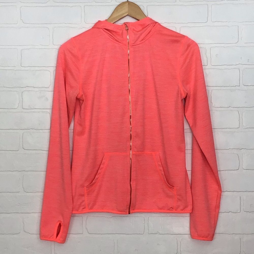 H&M  coral fitted hooded sports jacket gold zipper youth 14 or XS women